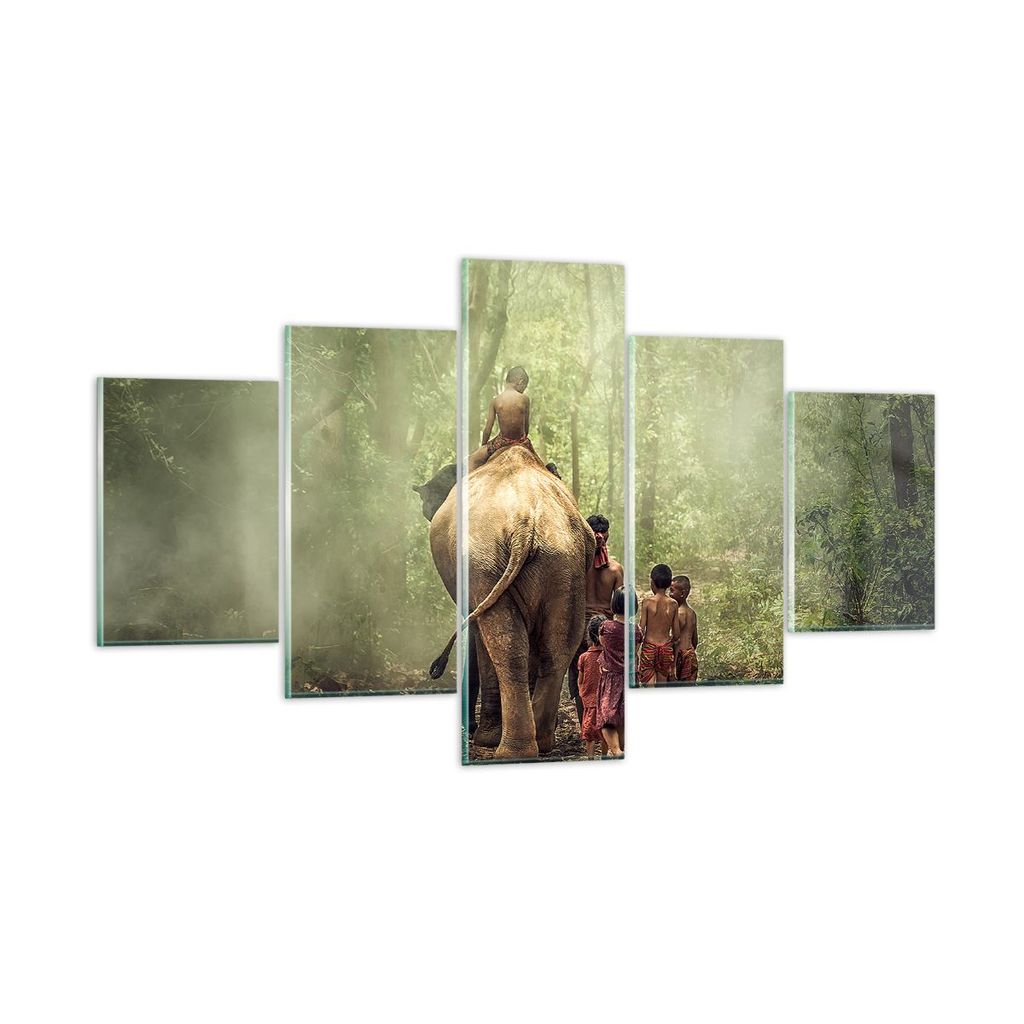 Bilder auf glas - Elefant Dschungel Nebel - 125x70cm - Glasbilder - Wandbilder - Kunstdruck - zum Aufhängen bereit - Wanddekoration aus Glas - Gla...