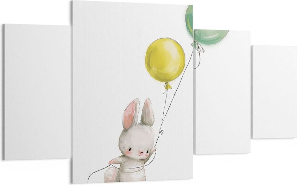 Bild auf Leinwand - Leinwandbild - 4 Teile - Häschen Luftballons Kinder - 160x90cm - Wand Bild - Wanddeko - Wandbilder - Leinwanddruck - Bilder - ...