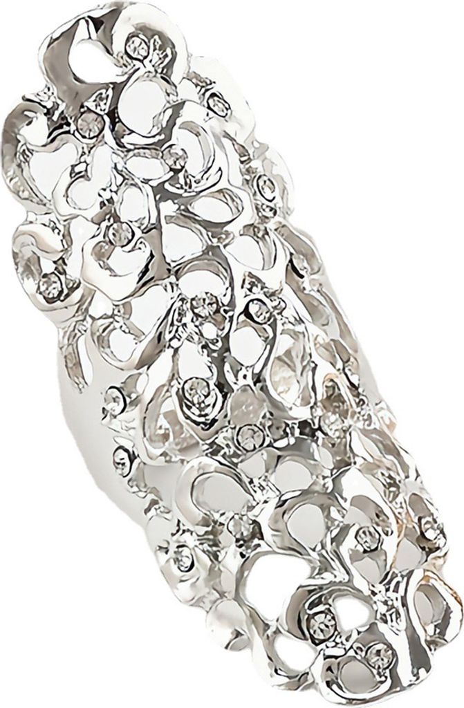 Knuckle Ring Vintage Exaggerate Hollow Out Geometrische Strass Dekoration Galvanik Mode Retro Schnitzerei Langer Ring Schmuck Zubehör-Silber