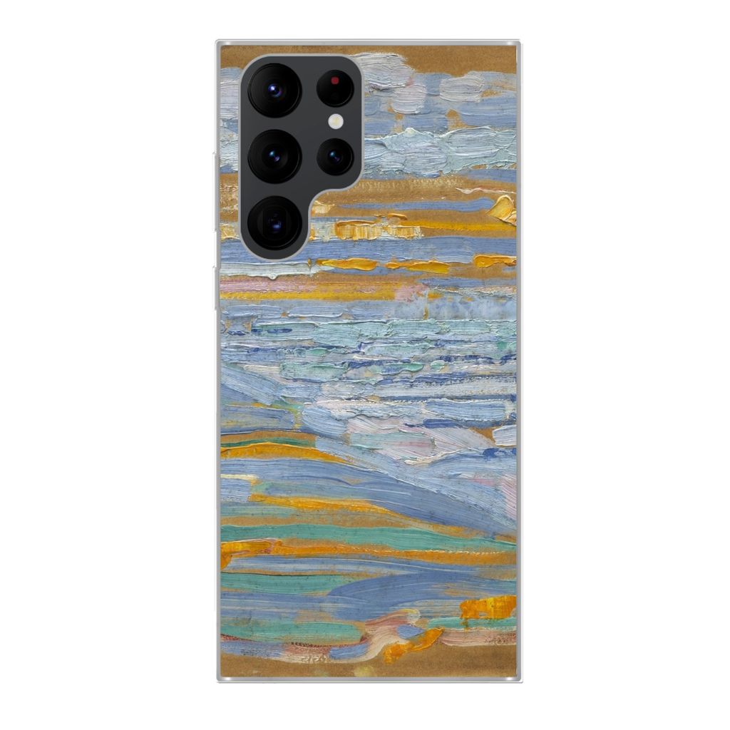 MuchoWow Handyhülle Schutzhülle Hülle für Samsung Galaxy S22 Ultra Blick auf den Strand und die Seebrücke von den Dünen aus - Piet Mondrian...