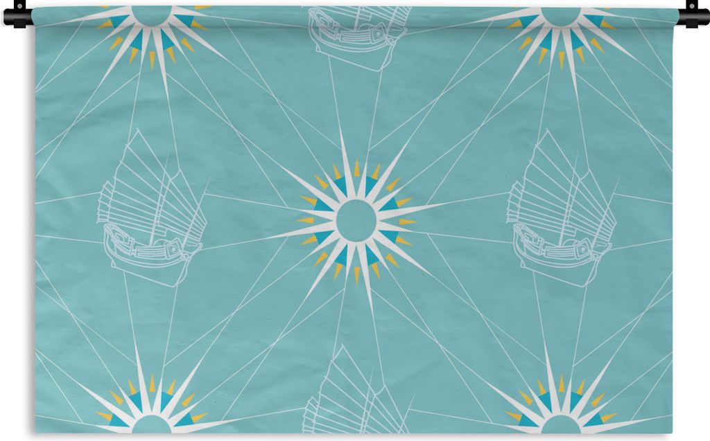 MuchoWow Wandteppich Wandbehang Kompass - Segeln - Boot - Muster 60x40 cm Tapisserie Dekoration Wandtuch - Wanddekorationen