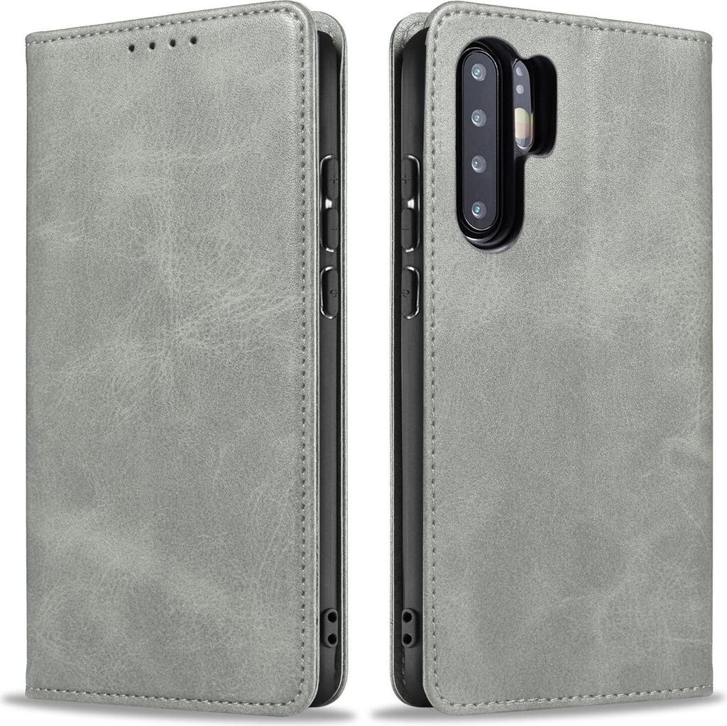 Handyhülle für Huawei P30 Pro Kunstleder Flip Cover Hülle Handytasche Case Kartenfach Farbe: Grau