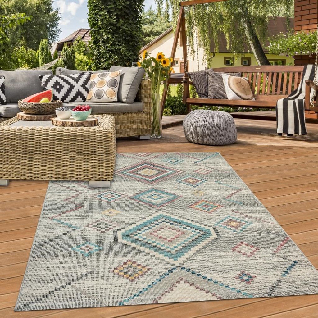 In- & Outdoor Teppich mit geometrischem Muster in creme-grün Größe - 80 x 150 cm