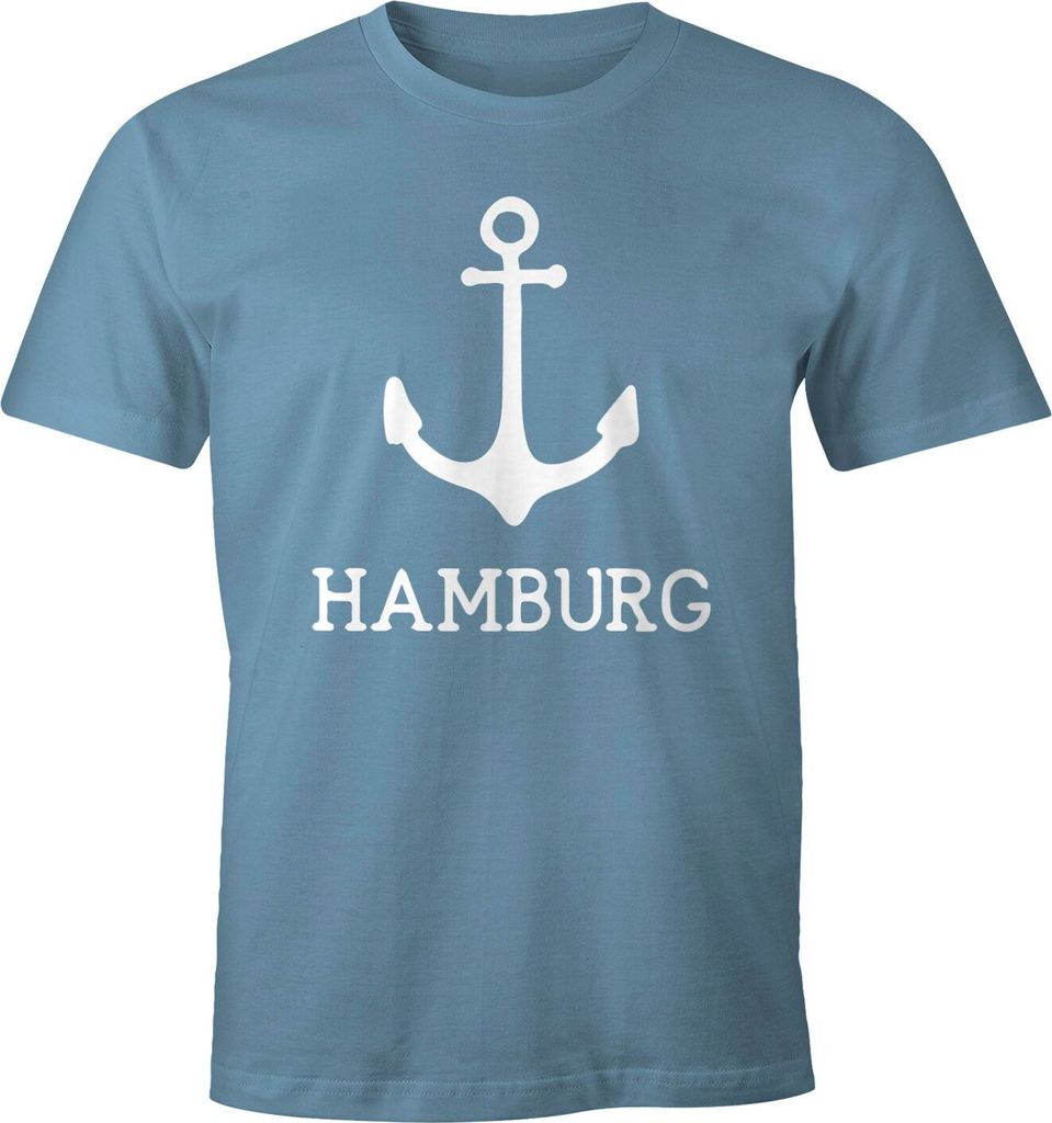 Herren T-Shirt mit Anker Aufdruck Hamburg Moonworks stone blue XL