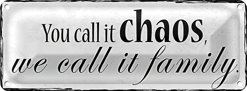 Blechschild Spruch 27x10cm you call it chaos we it family Dekoration