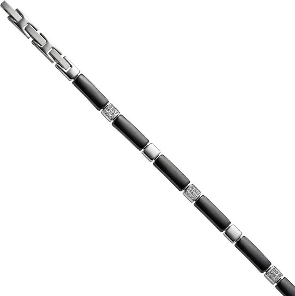 6,3mm Armband Armkette Armschmuck Zirkonia & schwarze Keramik Edelstahl 21cm