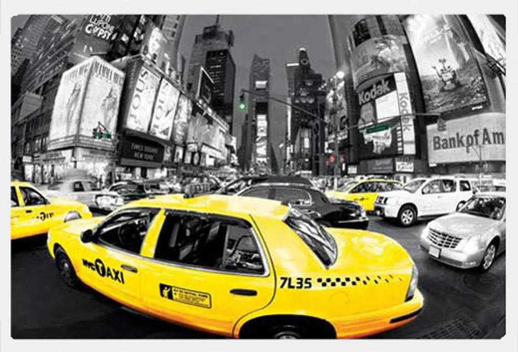 New York - Poster - Yellow Cabs Rush Hour colorli + Wechselrahmen, Shinsuke® Maxi MDF weiss, Acryl-Scheibe