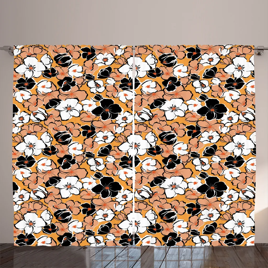 Rideau occultant léger fleurs pêche 280x225 cm facile à poser crochets