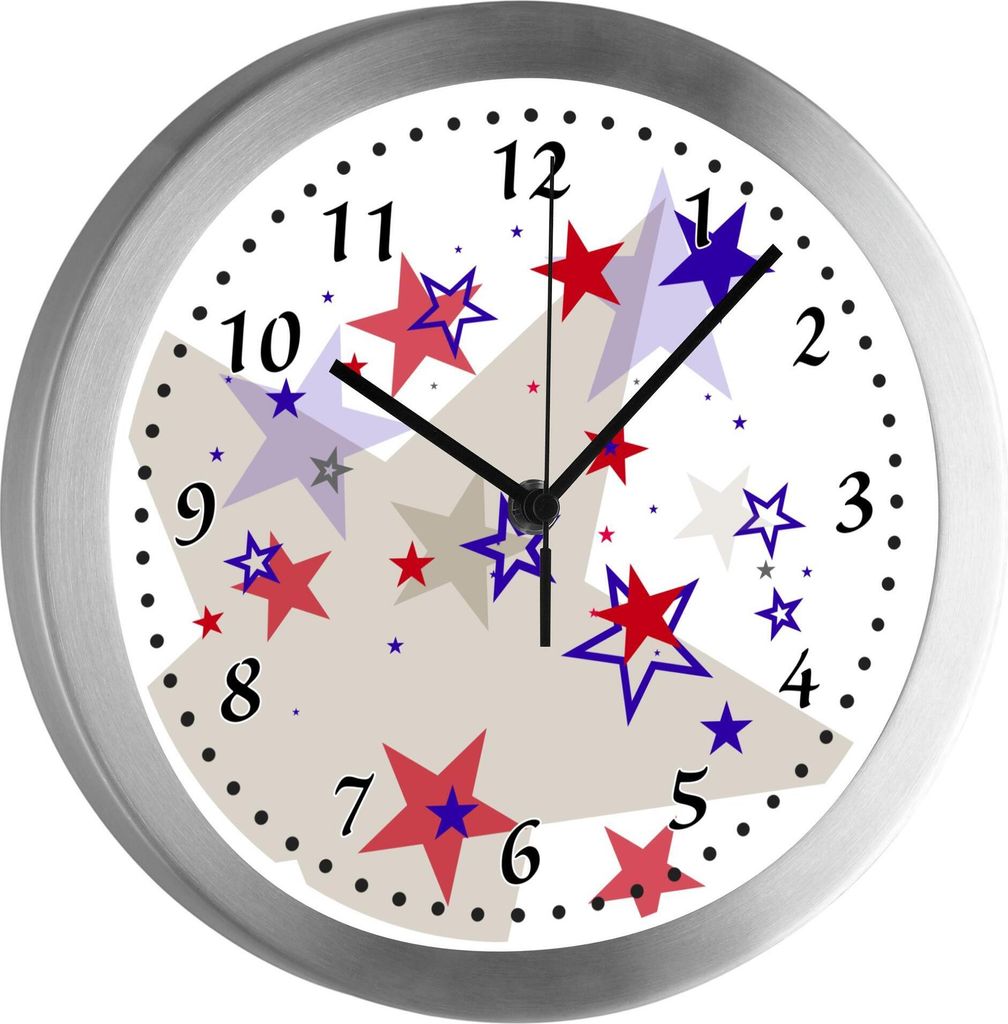 Funkuhr, Kinder Wanduhr, Kinderuhr, Kinderzimmer Sternenhimmel blau grau rot