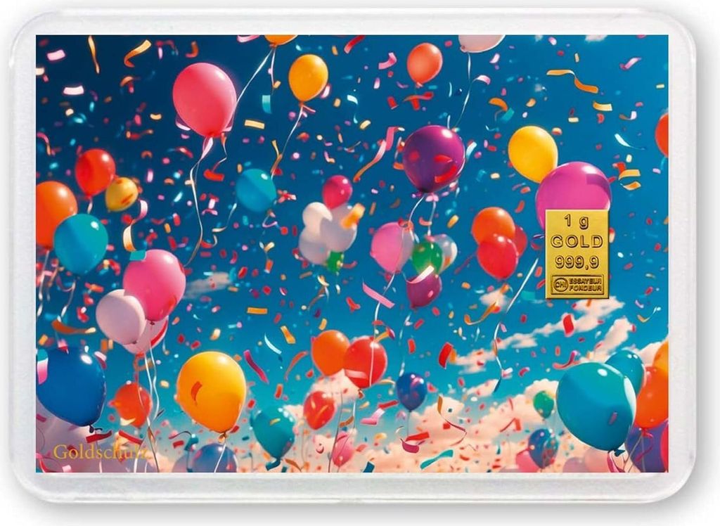 Grußkarte Motivbox - Geburtstag Ballons Gold 1g 1 Gramm Produktbild 