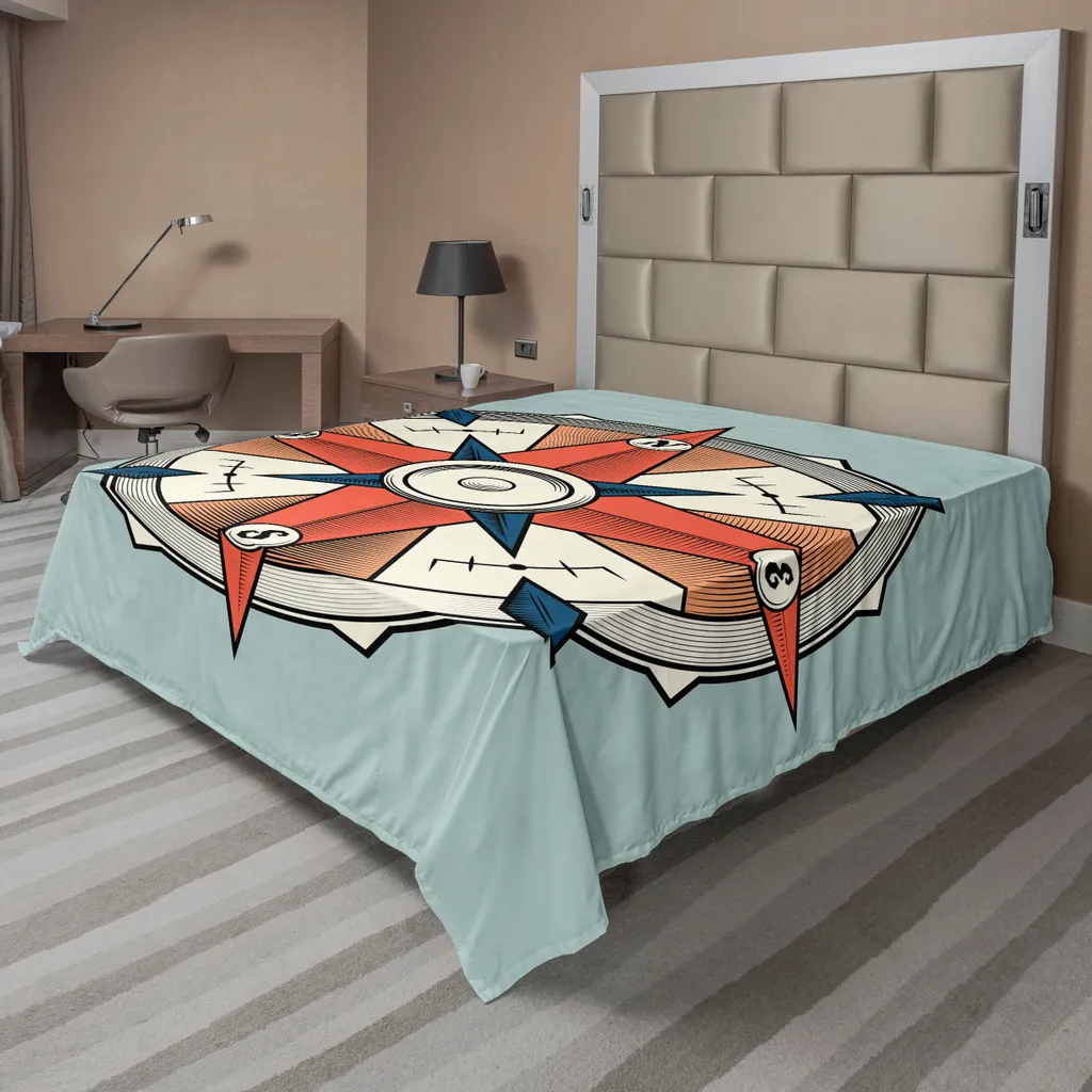 Drap plat 260x228 cm doux anti-plis motif boussole pour lit King Size