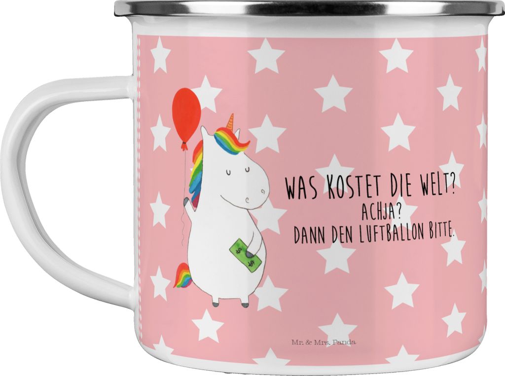 Mr. & Mrs. Panda Teetasse Einhorn Luftballon - Rot Pastell - Geschenk, Kaffeepott, Emaille Tasse, Pott, Unicorn, Geld, Emailletasse, Teebecher, Ein...