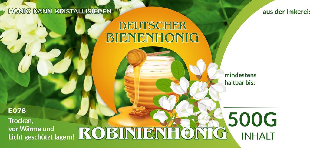 IMKERSHOP Etiketten bunt für deutschen Bienenhonig ROBINIENHONIG 100Stk/1Pack
