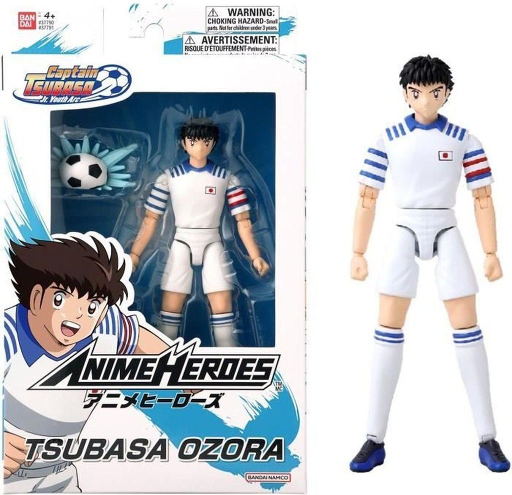 A product shot of an action figure in its packaging, with a separate image of the figure outside the box.