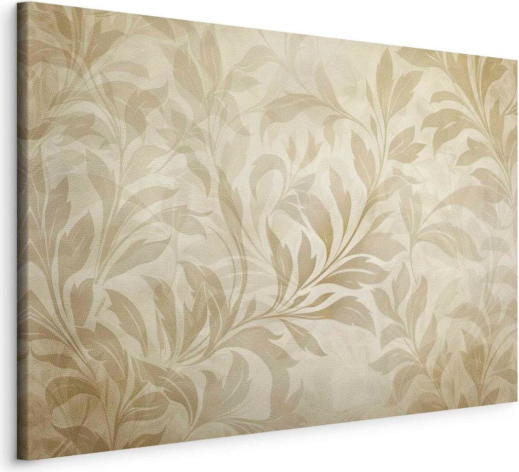 Italienischer Leinwand Leinwandbild - Botanical Motif with Leaves and Vines in Sand Colors 60x40 cm Muster f-H-10020-b-a