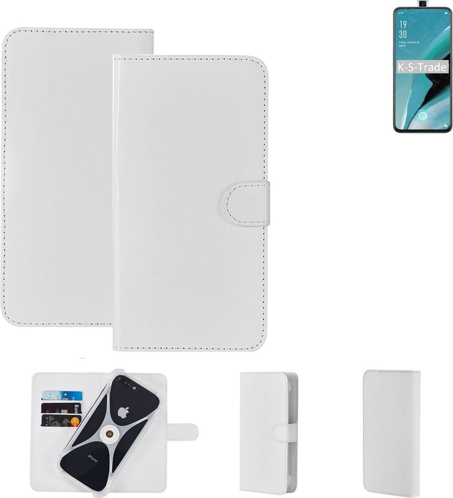 K-S-Trade Handy Hülle Schutz Hülle kompatibel mit Oppo Reno2 Z Cover Case Bookstyle Bumper weiß 1x