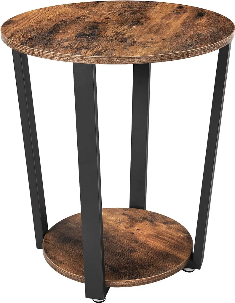 Bout de Canapé Rond pour Salon ou Chambre Style Industriel Brun et Noir