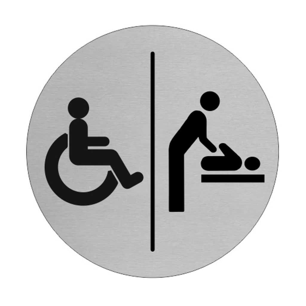 CombiCraft Aluminium Türschild 'Invalid Wickeltisch' - Ø75mm mit 3M-Klebeband