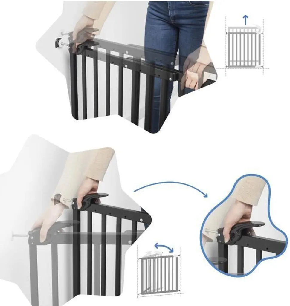 Barrière de Sécurité Enfant Extensible Noire Fixation Pression et Vis - 16