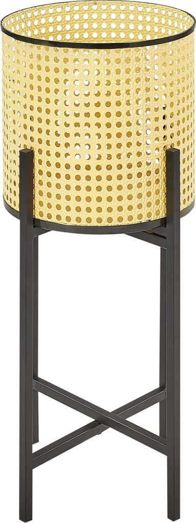 BELIANI Blumentopfständer Beige u. Schwarz Metall 60 cm Hoch Rund 25 cm auf Beinen mit Topf Lochmuster Modern Blumenständer Innen- und Außen...