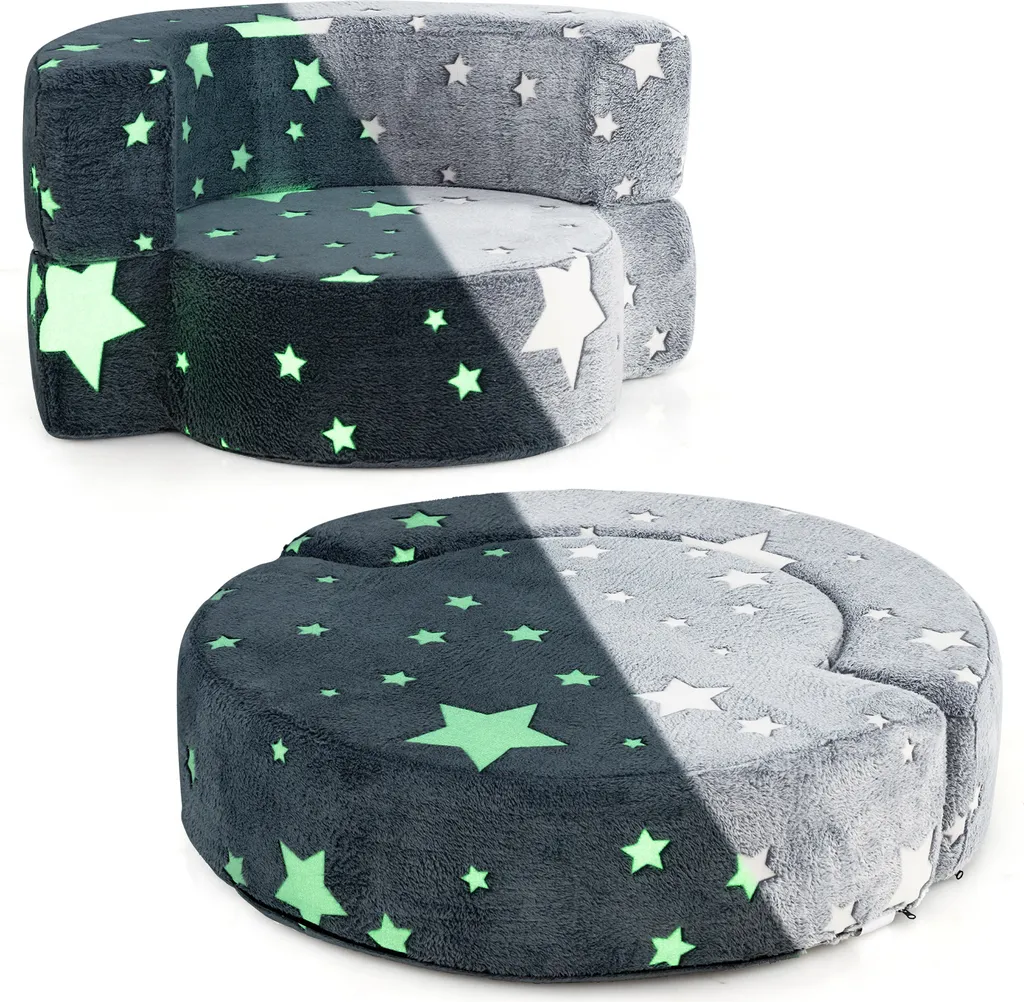 COSTWAY Canapé Lumineux Enfant Gris - Siège Convertible Déhoussable