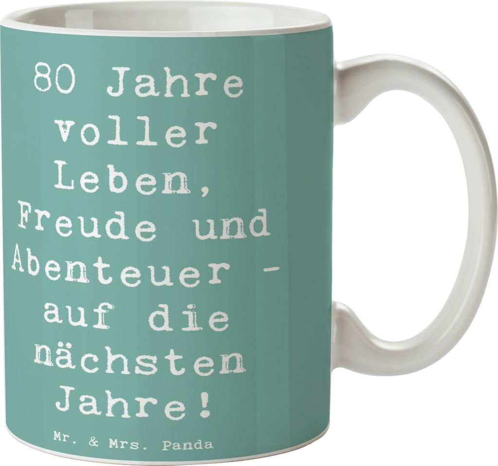 Mr. & Mrs. Panda Kaffeebecher Spruch 80. Geburtstag Abenteuer - Meeresbrise - Geschenk, Geburtsjahr, achtzigster, Glückwunsch, nächsten Jahre, Mo...