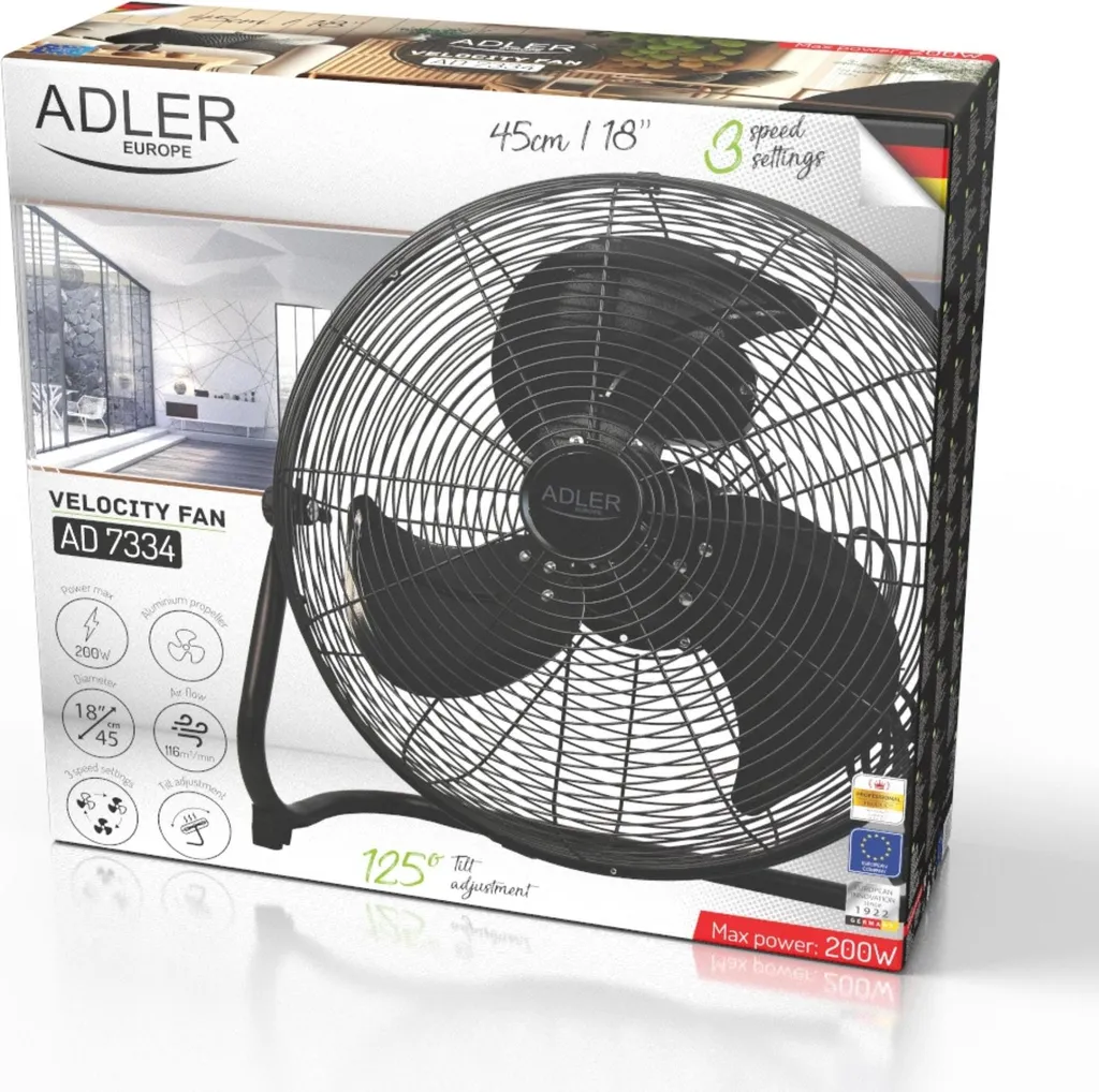 Ventilateur de sol chromé ADLER AD7334 de 45cm avec inclinaison réglable 110W - 11