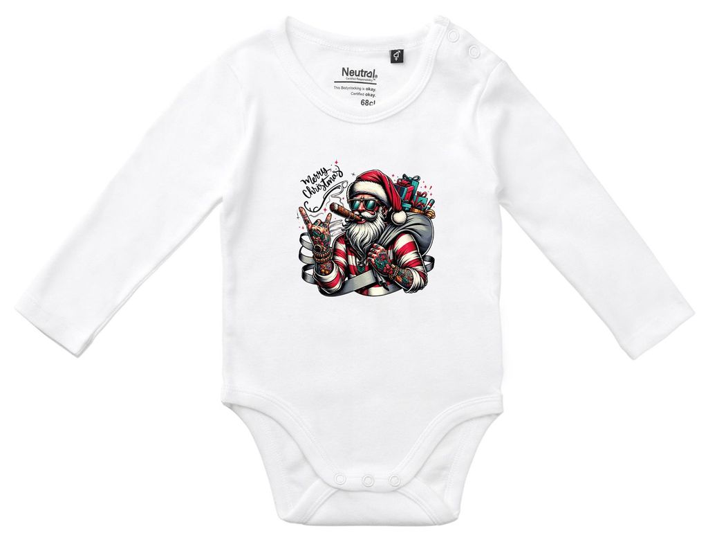 Huuraa Baby Body Cooler Weihnachtsmann Merry Christmas 80 White Baumwolle Fairtrade Langarmbody Geschenkidee