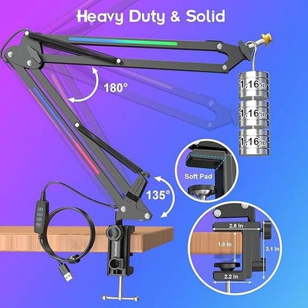 Support de micro réglable articulé avec bras télescopique de bureau