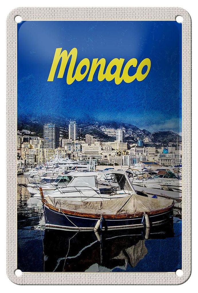 Blechschild Reise 12x18cm Monaco Frankreich Yacht Strand Meer Schild