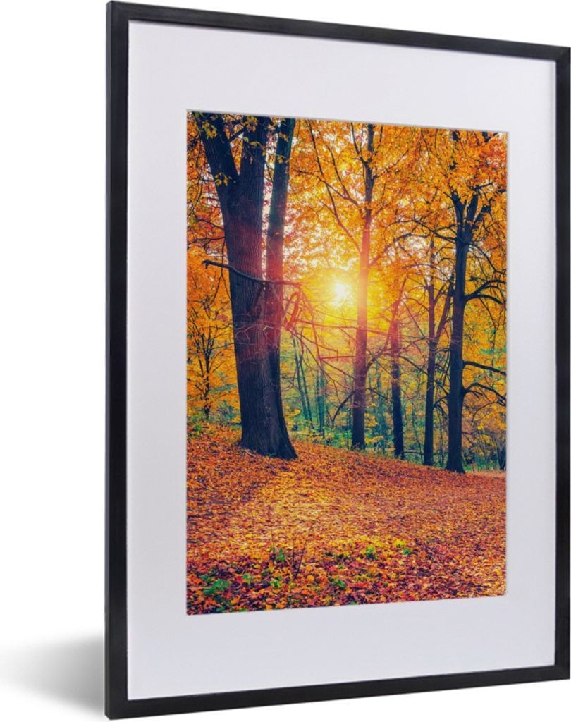 MuchoWow Gerahmtes Poster Bäume - Herbst - Wald - Herbstliche Blätter 30x40 cm - Poster mit Schwarzem Bilderrahmen Wandposter Rahmen Foto Bilde...
