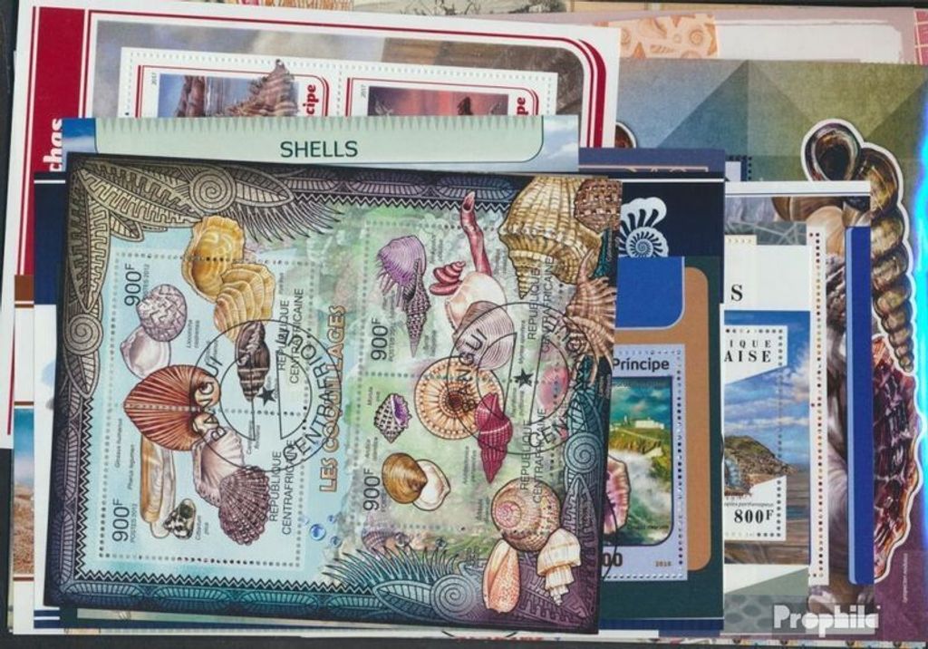 Briefmarken Motive 20 verschiedene Muschel Blöcke