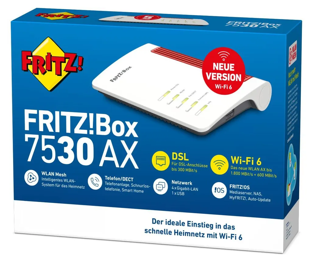 Modem Routeur Wi-Fi 6 AVM FRITZ!Box 7530 AX pour Ligne VDSL et ADSL