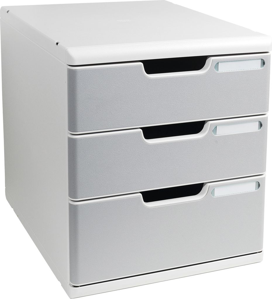 Exacompta Schubladenbox MODULO A4, 3 geschlossene Schubladen, Steingrau, 325041D