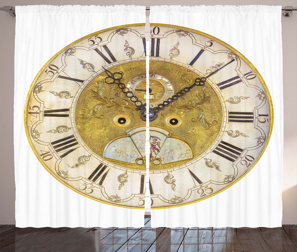 ABAKUHAUS Jahrgang Rustikaler Vorhang, Zier römische Ziffern, Wohnzimmer Universalband Gardinen mit Schlaufen und Haken, 280 x 175 cm, Gelb und Sc...