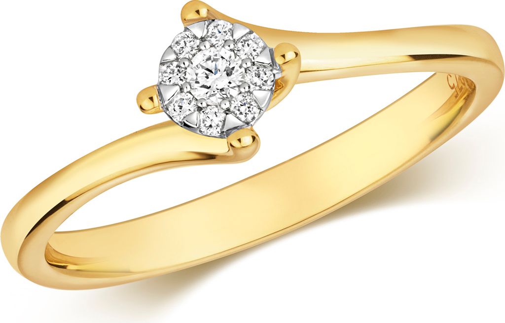 Funkelndes Feuer 9 Karat (375) Gold Damen - Diamant Solitärring Brillant-Schliff 0.08 Karat G - I1 I2, 51 (16.2); TRS317079KYRSL