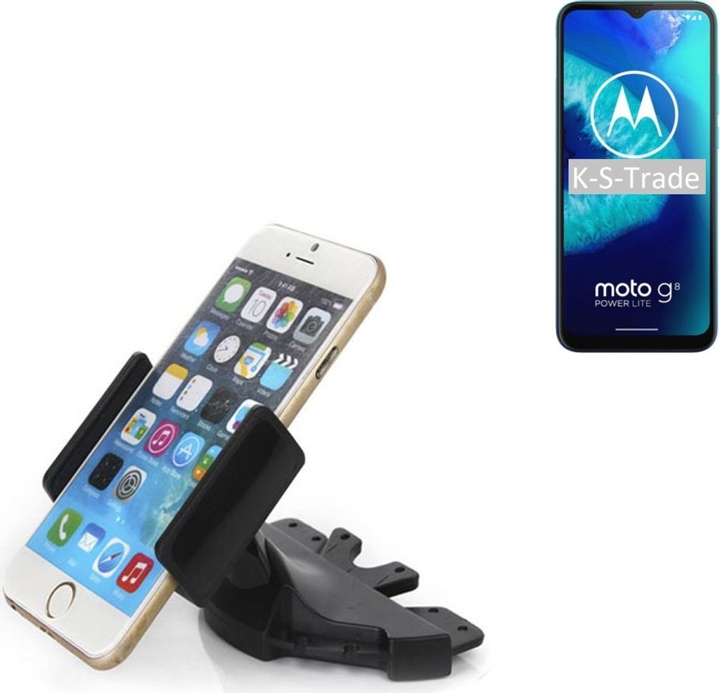 K-S-Trade CD Schlitz Halterung kompatibel mit Motorola Moto G8 Power Lite Autohalterung KFZ-Halter Radio Handy Halterung 360° drehbar schwarz