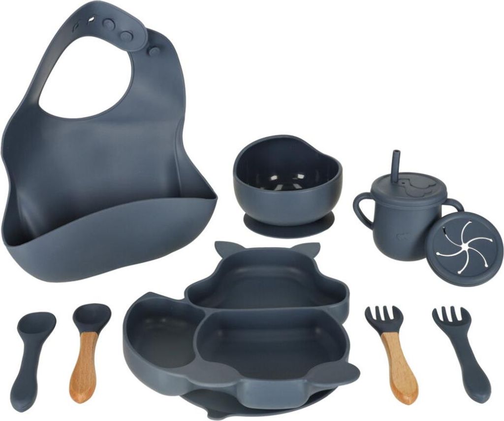 Kindersilikongeschirr Eichhörnchen 9er Set dunkelblau Produktbild 
