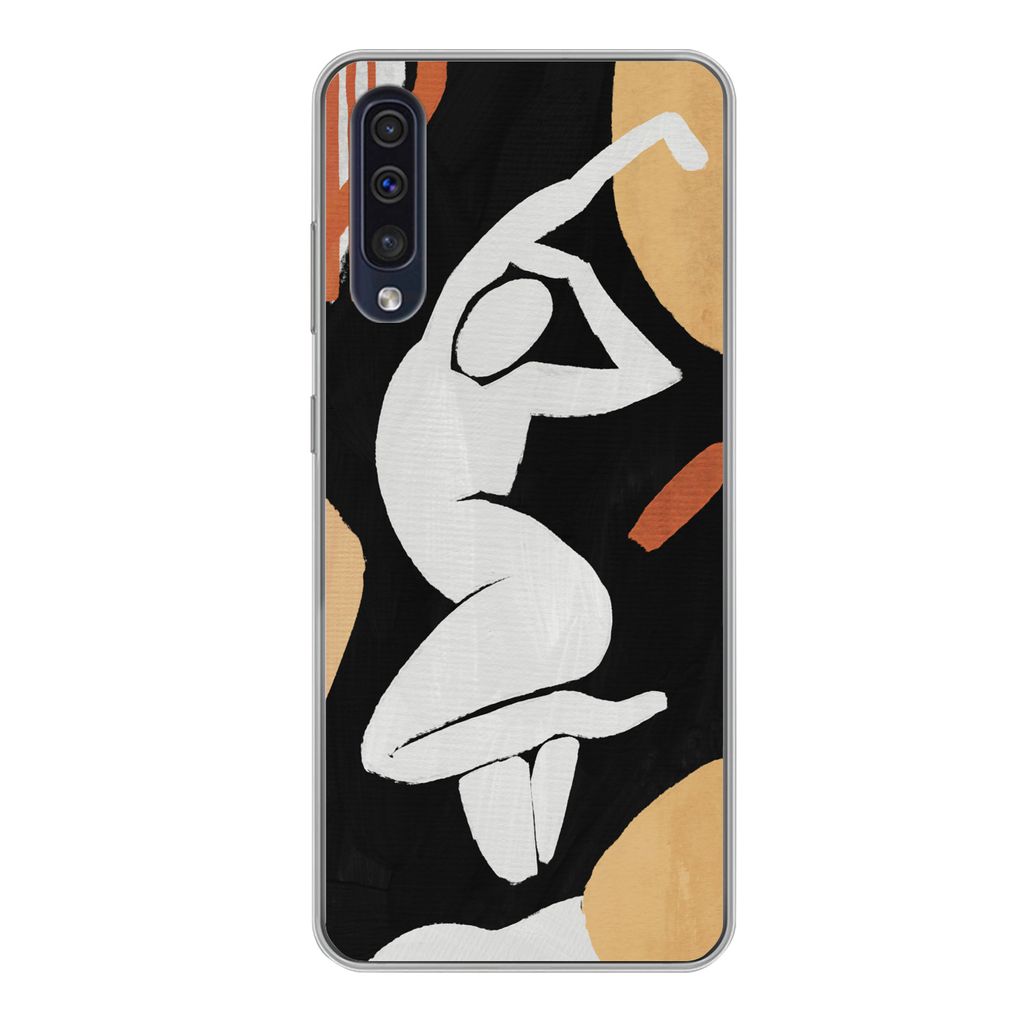 MuchoWow Handyhülle Schutzhülle Hülle für Samsung Galaxy A50 Frau - Silhouette - Grau Silikon Softcase Handy Hülle - Mobiltelefonhülle