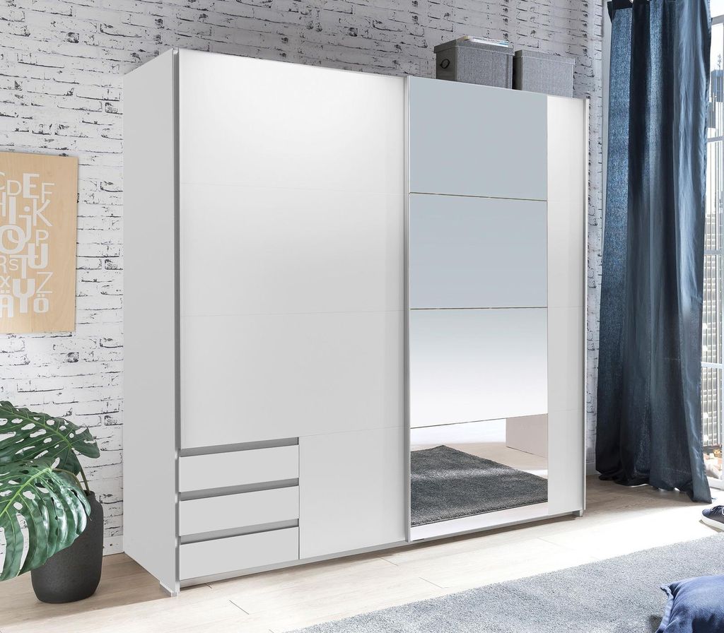 Schwebetürenschrank Emden Kleiderschrank weiß Spiegel