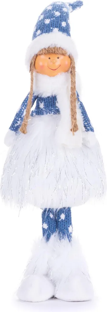 Statuetta Bambina Natale MagicHome | 51cm Grigio Blu | Design Tessile
