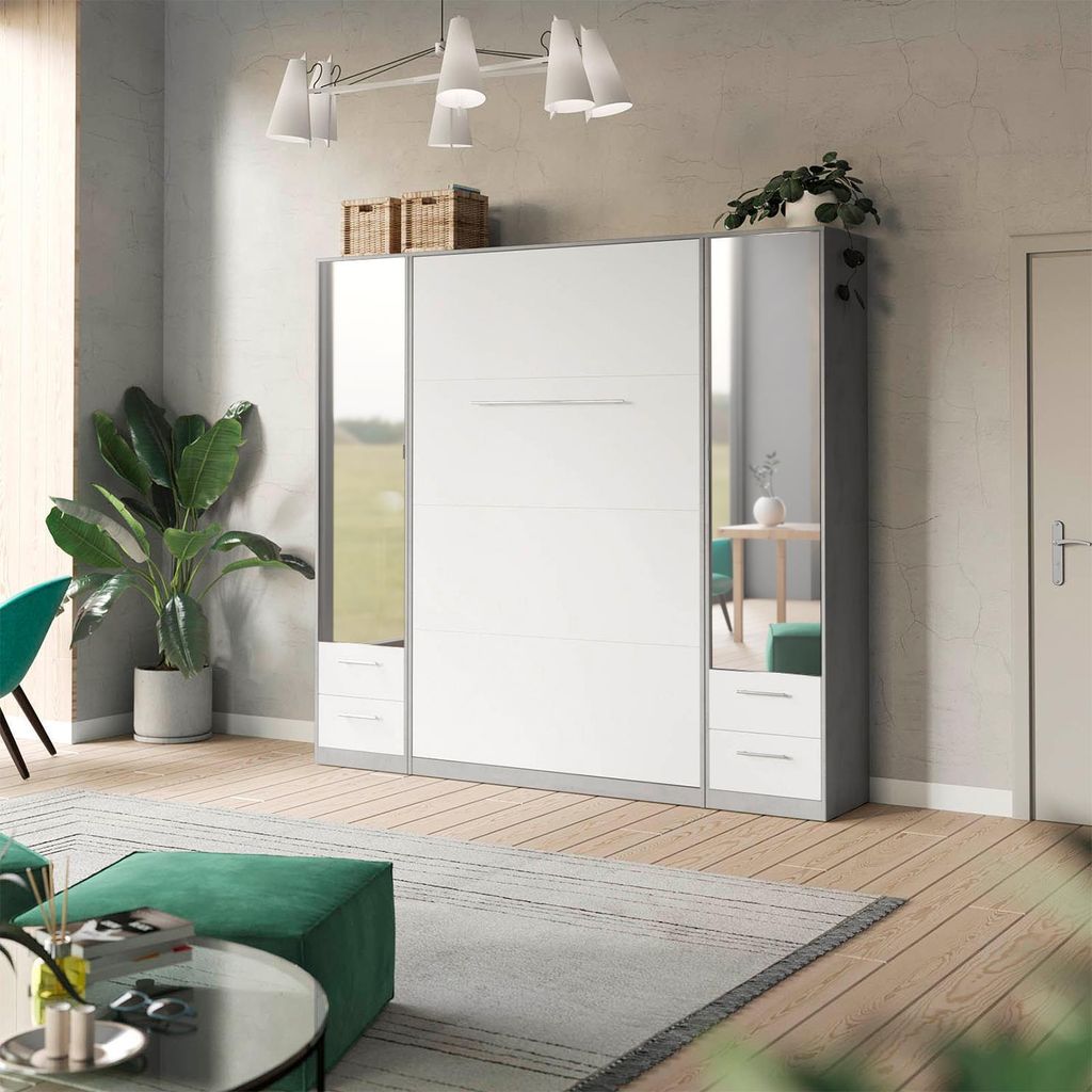 SMARTBett Spiegelschrank Kleiderschrank mit Spiegeltür 50cm Beton/Weiss