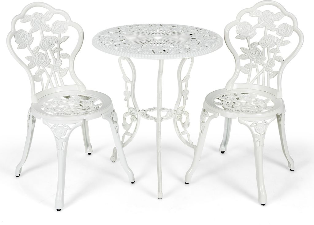 GOPLUS 3tlg. Bistroset, Ø60cm Bistrotisch mit 2 Stühlen, Gartenset Balkonset aus Aluminiumguss, Balkonmöbel Gartenmöbel Set, Sitzgruppe antik f...