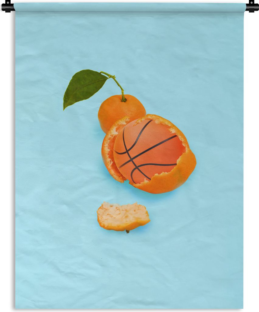 MuchoWow Wandteppich Wandbehang Basketball - Orange - Obst - Orange - Blatt 90x120 cm Tapisserie Dekoration Wandtuch - Wanddeko