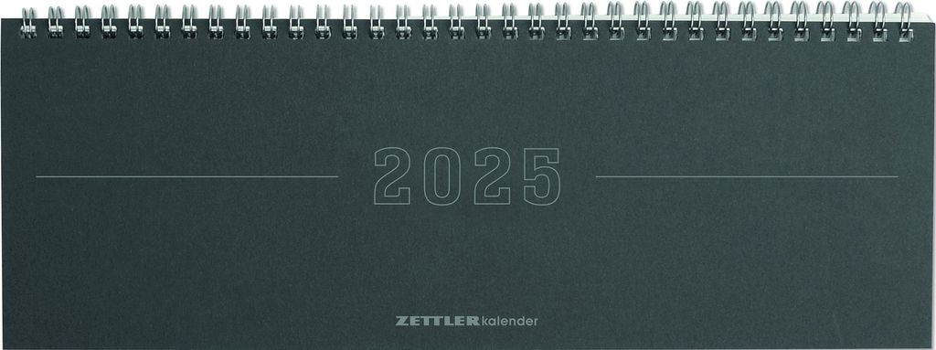 Zettler - Tisch-Querkalender Papyrus 2025 grau, 29,7x10,5cm, Bürokalender mit 112 Seiten, Monatsübersicht, Notizbereich, Mondphasen, Jahresübers...