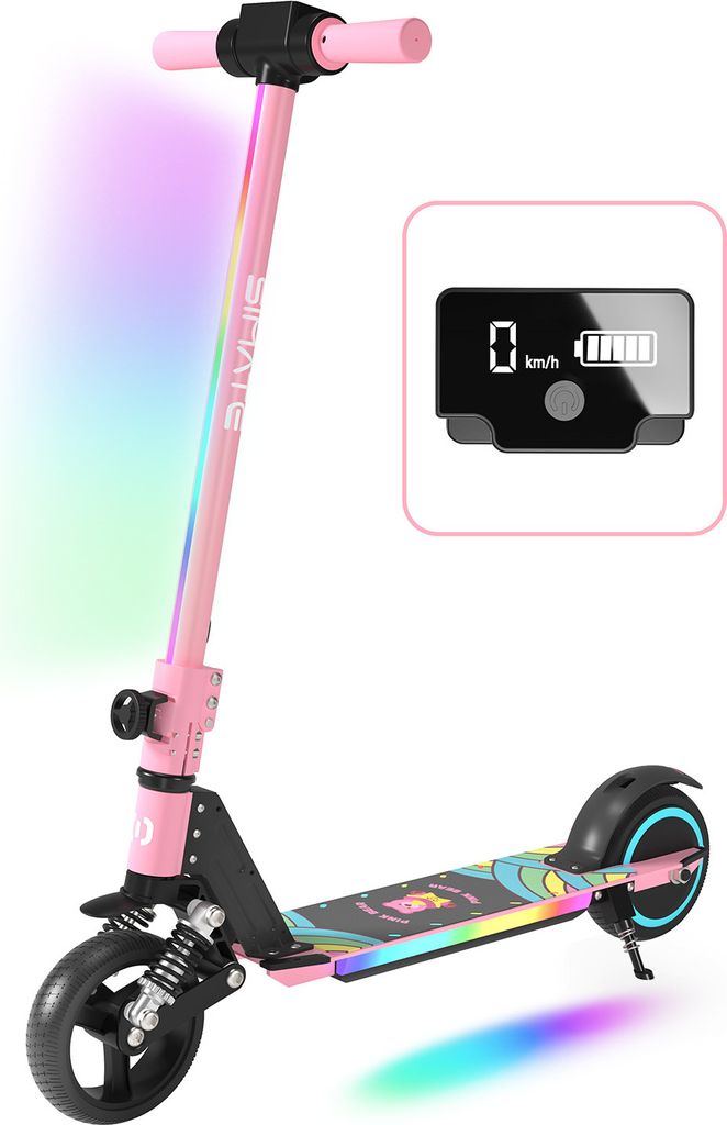 Elektroscooter Kinder 130W Motor 14Km/h Elektroroller LCD-Display E Scooter Für Kinder Und Jugendliche Bis 70kg Klappbar E Roller- Rosa
