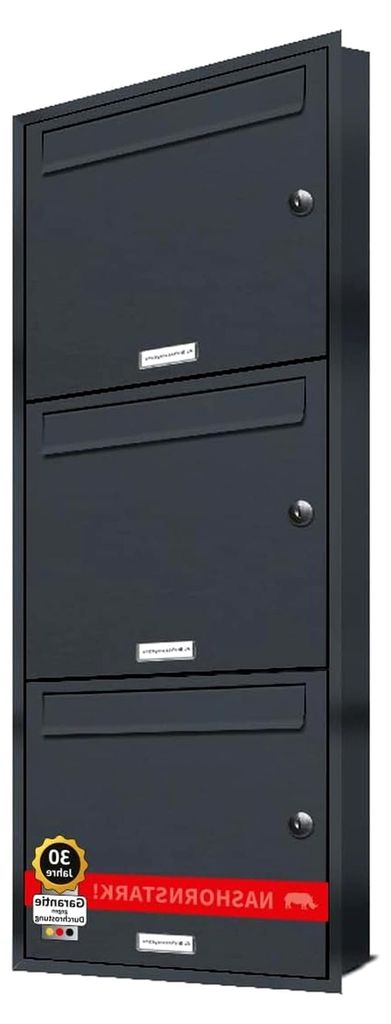 3er Unterputzbriefkasten in Anthrazit Grau RAL 7016, moderne Briefkastenanlage mit 3 Fächern
