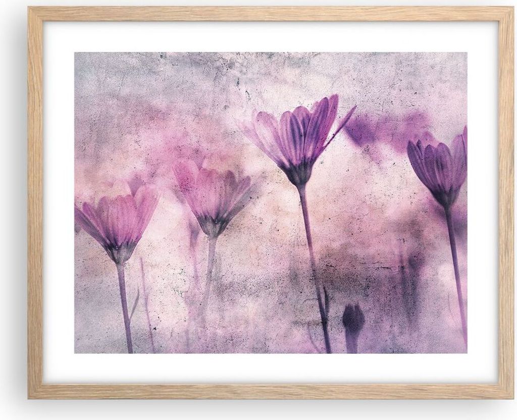Gerahmtes Poster - Rahmen in heller Eiche - Blumen Rosa Vintage - 50x40 cm - Wand Bild - Wanddeko - Wandbilder - Kunstposter - Wandposter - Bilderr...