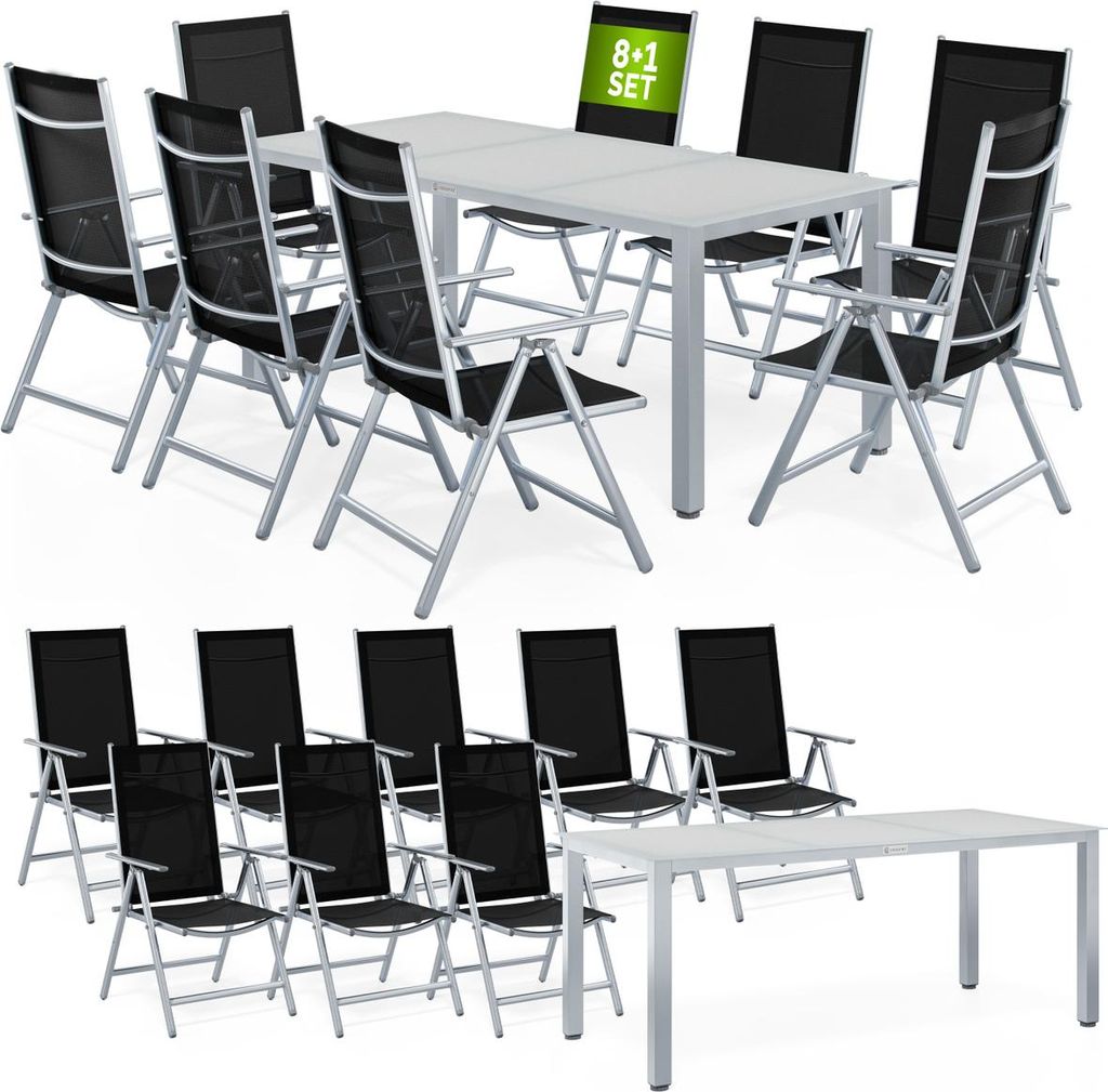 CASARIA Gartenmöbel Set 8 Stühle mit Tisch 190x90cm Aluminium Sicherheitsglas Wetterfest Klappbar Modern Terrasse Balkon Möbel Sitzgruppe Garn...
