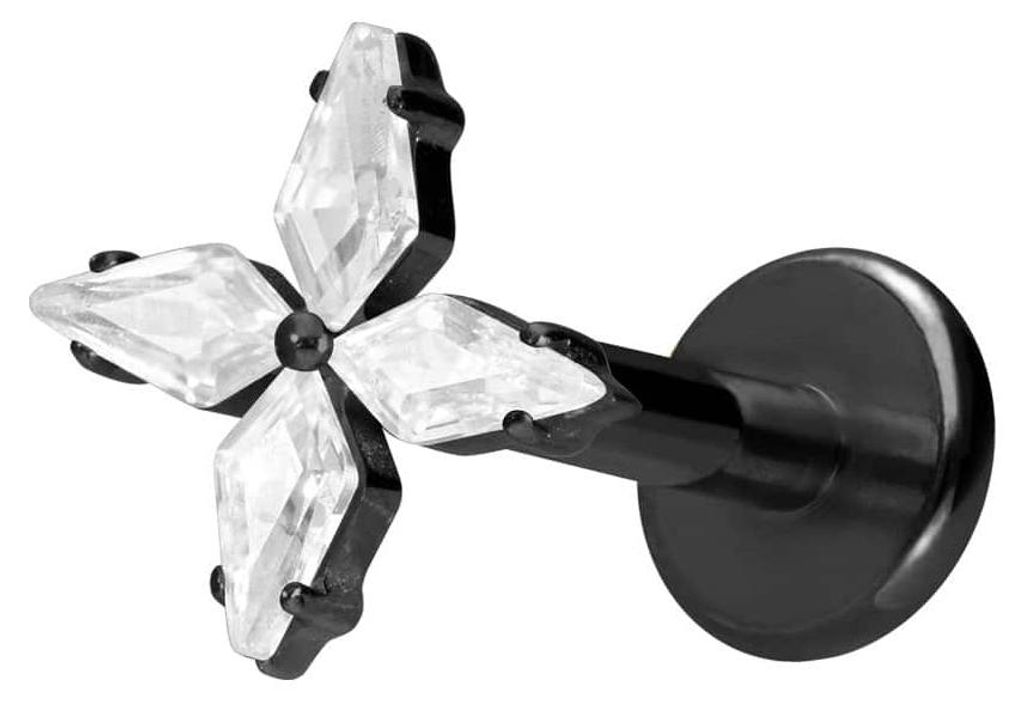 Ohrpiercing, Nasenpiercing Titan Labret mit Innengewinde KRISTALLSTERN Schwarz Stablänge: 6mm | Stabstärke: 1,6mm
